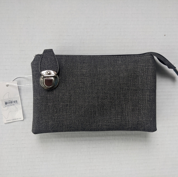 Caracol VEGAN TEXTURED LEATHER "GREY TWEED LOOK" CROSSBODY BAG WRISTLET … - Picture 3 of 15